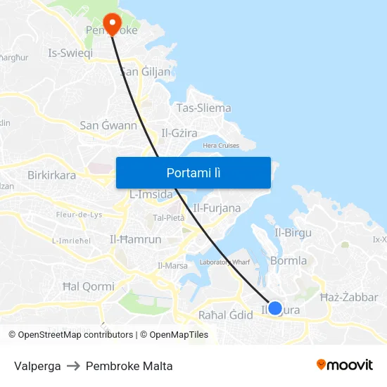 Valperga to Pembroke Malta map