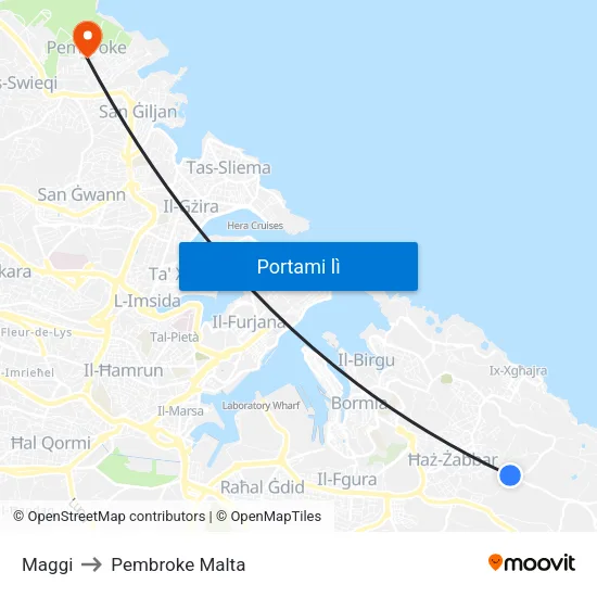 Maggi to Pembroke Malta map