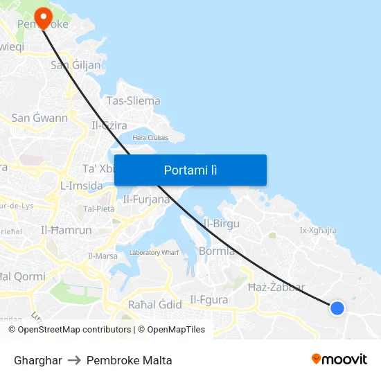 Gharghar to Pembroke Malta map