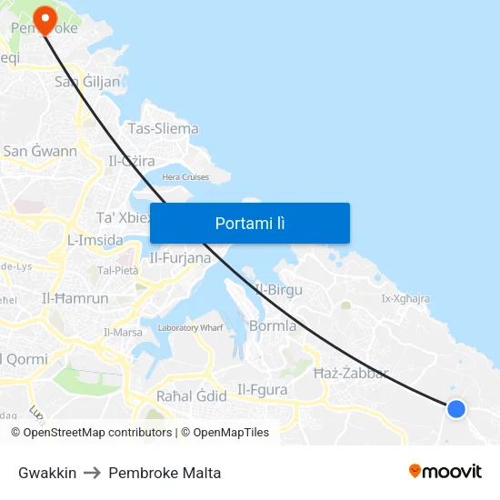 Gwakkin to Pembroke Malta map