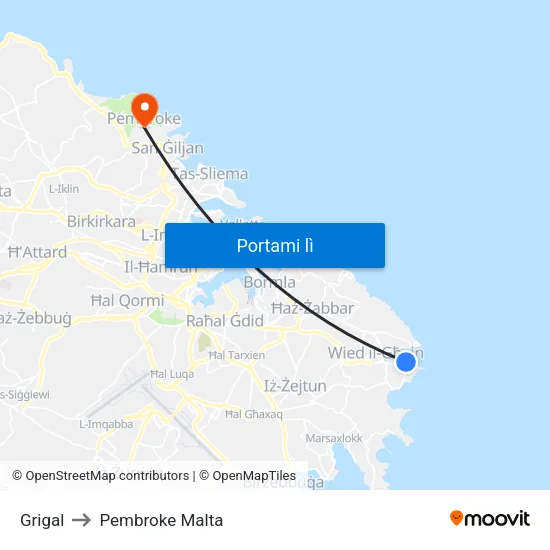 Grigal to Pembroke Malta map