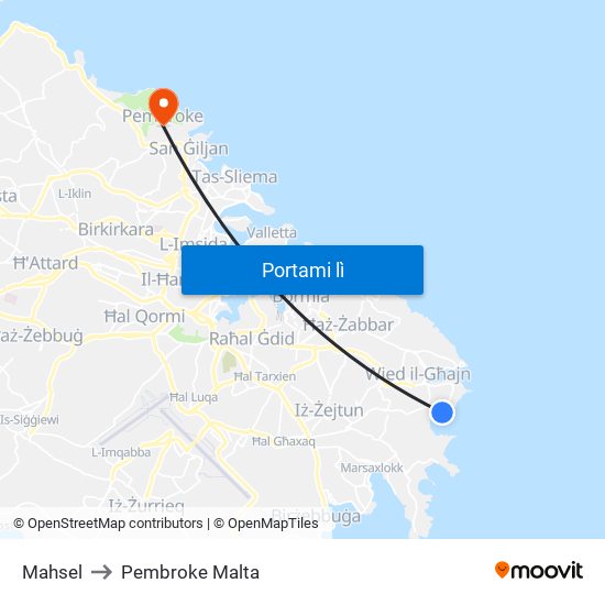 Mahsel to Pembroke Malta map