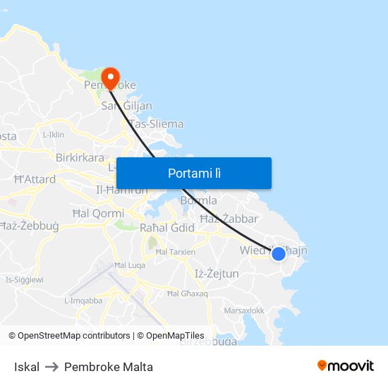 Iskal to Pembroke Malta map