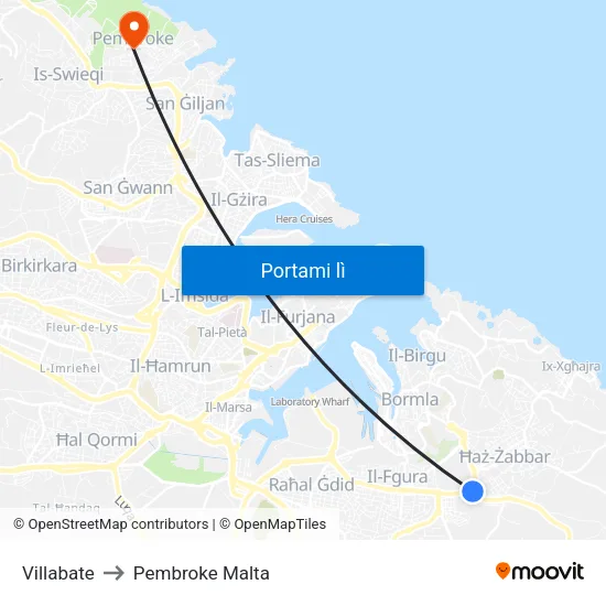 Villabate to Pembroke Malta map
