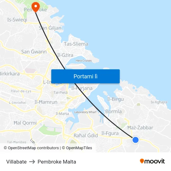 Villabate to Pembroke Malta map