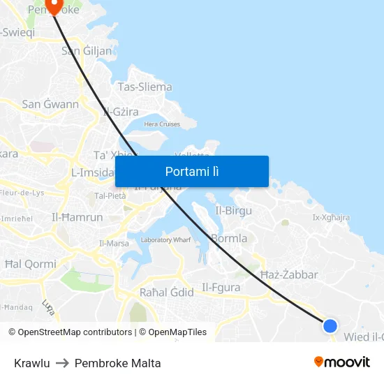 Krawlu to Pembroke Malta map