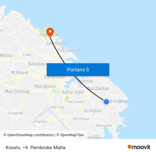 Krawlu to Pembroke Malta map