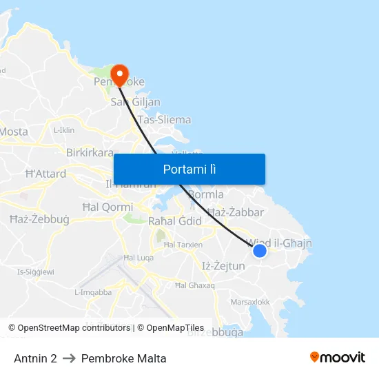Antnin 2 to Pembroke Malta map