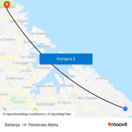 Batterija to Pembroke Malta map