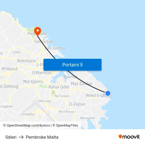 Sdieri to Pembroke Malta map