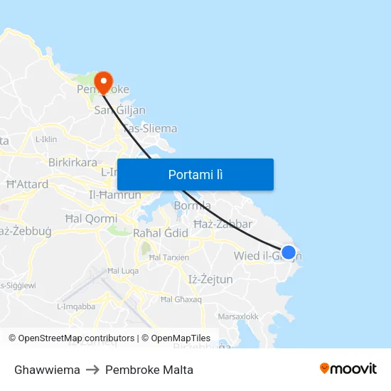 Ghawwiema to Pembroke Malta map