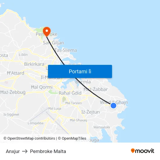 Anxjur to Pembroke Malta map