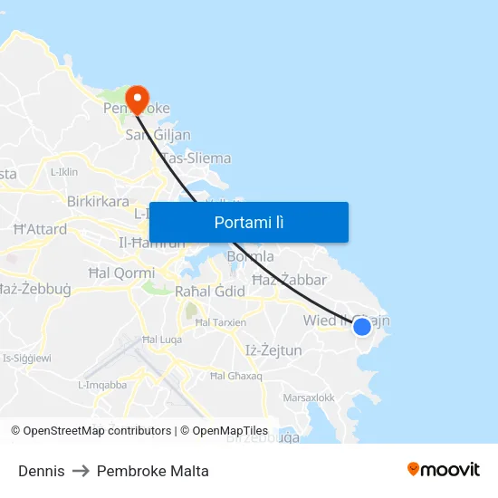 Dennis to Pembroke Malta map