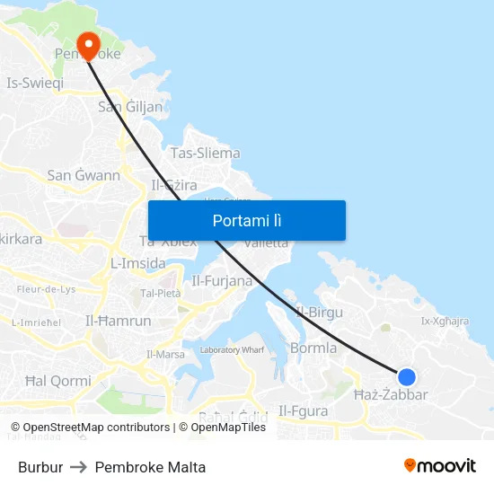 Burbur to Pembroke Malta map