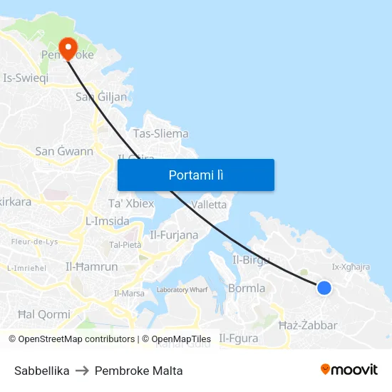 Sabbellika to Pembroke Malta map