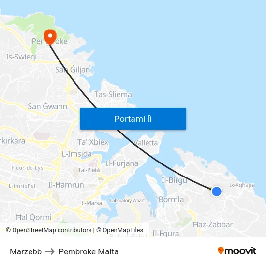 Marzebb to Pembroke Malta map