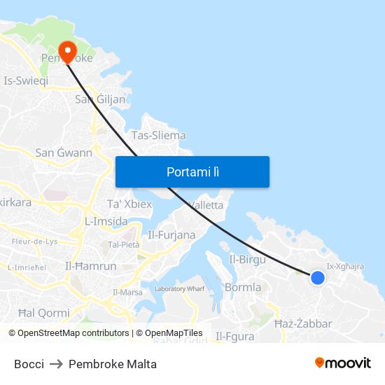 Bocci to Pembroke Malta map