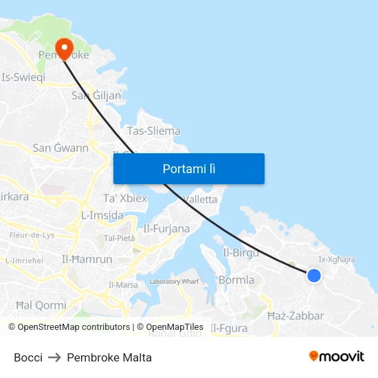 Bocci to Pembroke Malta map