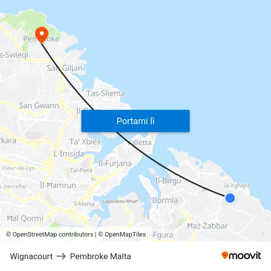 Wignacourt to Pembroke Malta map