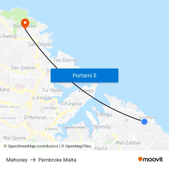 Mahoney to Pembroke Malta map