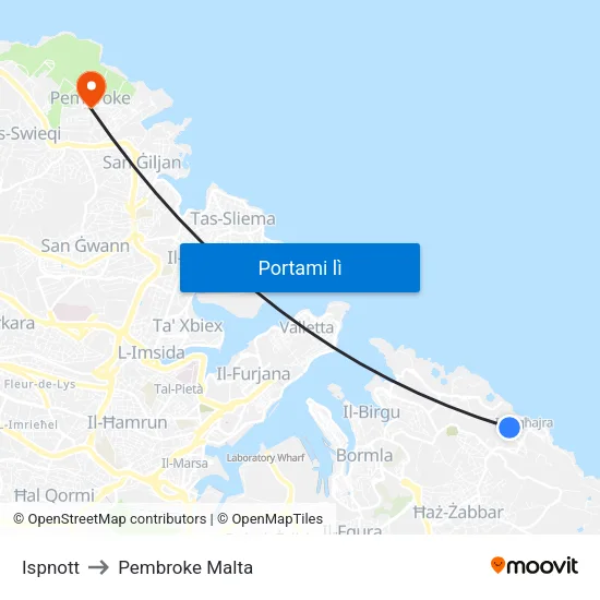 Ispnott to Pembroke Malta map
