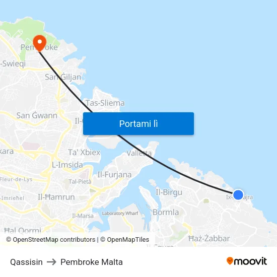 Qassisin to Pembroke Malta map
