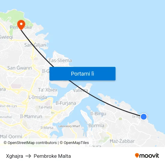 Xghajra to Pembroke Malta map