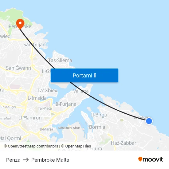 Penza to Pembroke Malta map