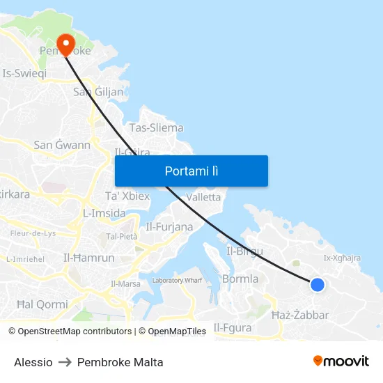 Alessio to Pembroke Malta map