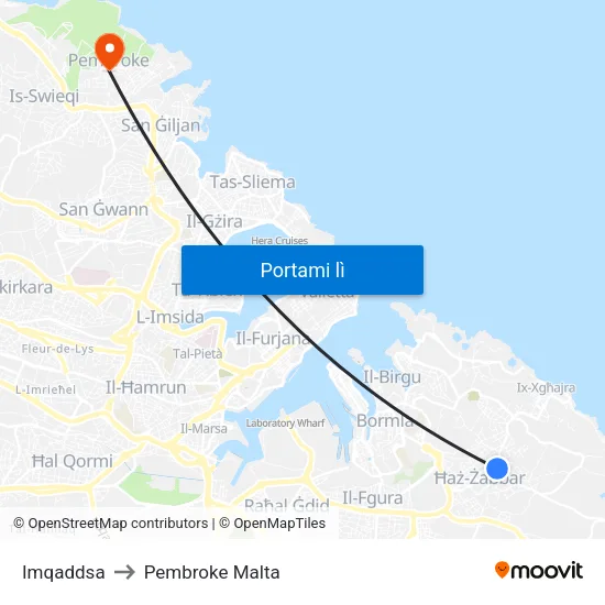 Imqaddsa to Pembroke Malta map