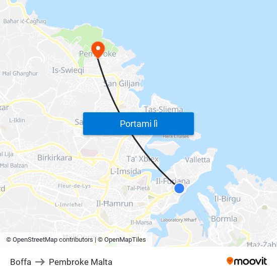 Boffa to Pembroke Malta map