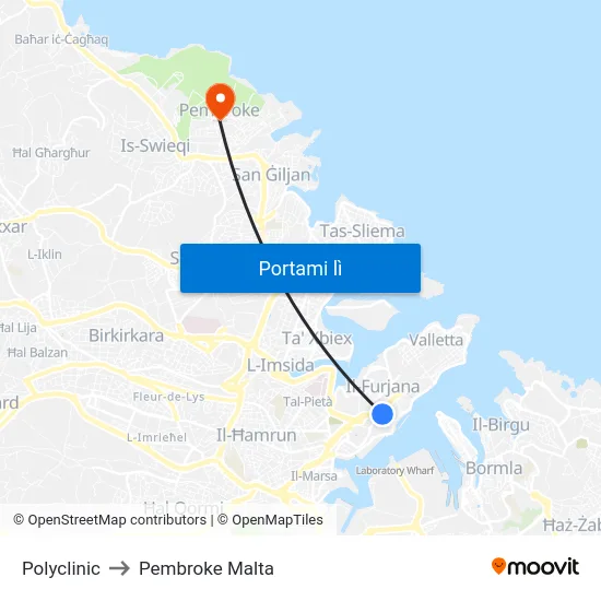 Polyclinic to Pembroke Malta map