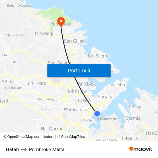 Hatab to Pembroke Malta map