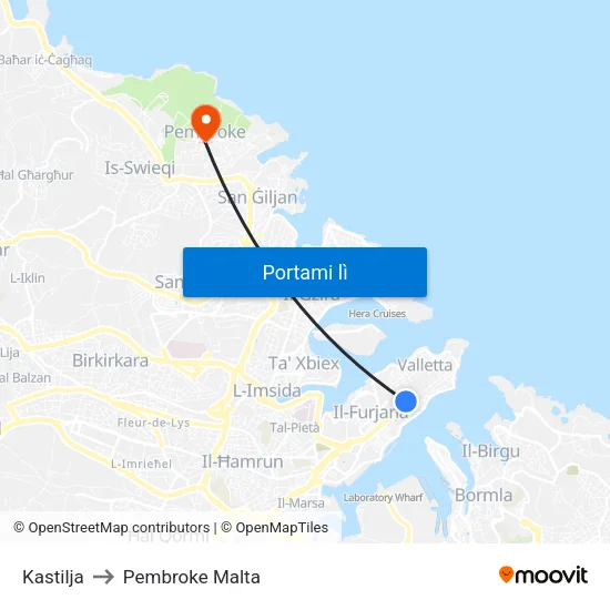 Kastilja to Pembroke Malta map