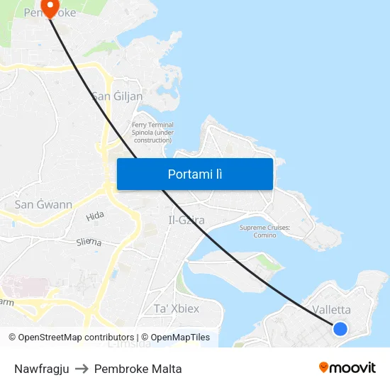 Nawfragju to Pembroke Malta map