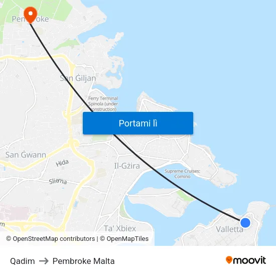 Qadim to Pembroke Malta map