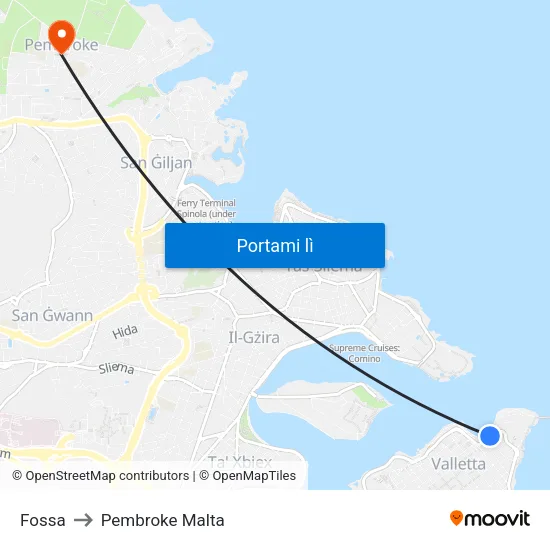 Fossa to Pembroke Malta map