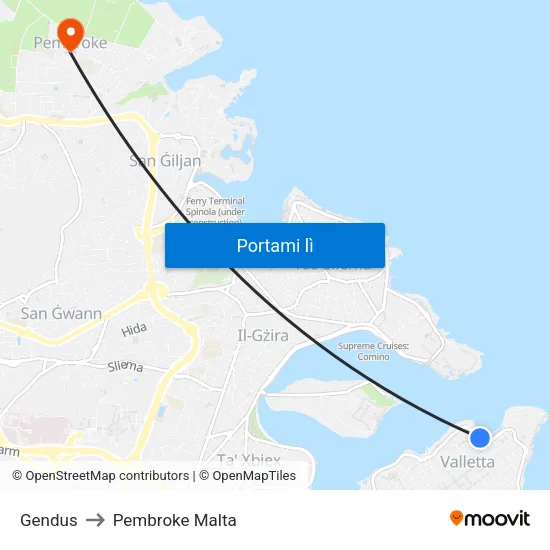 Gendus to Pembroke Malta map