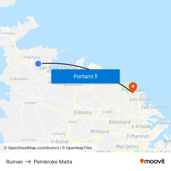 Ruman to Pembroke Malta map