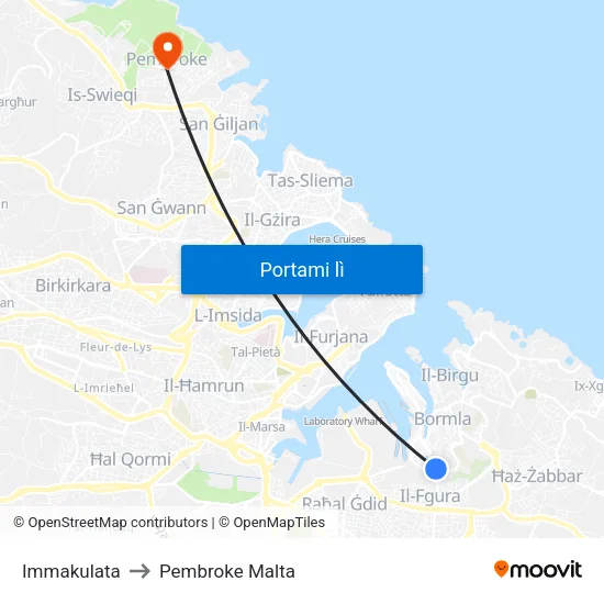 Immakulata to Pembroke Malta map