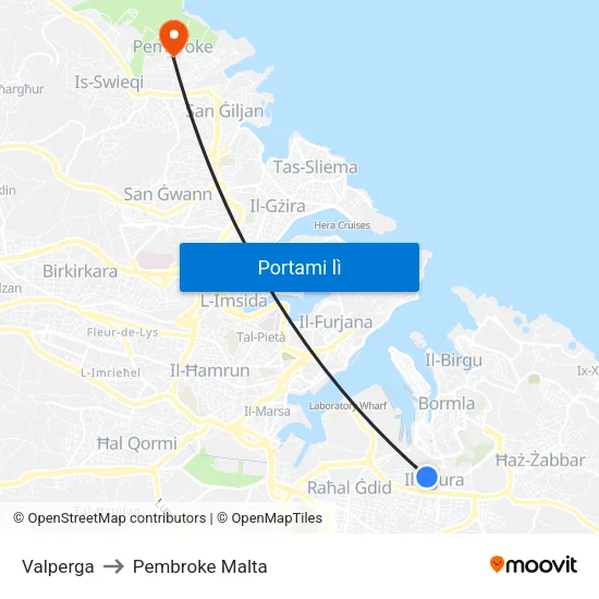 Valperga to Pembroke Malta map