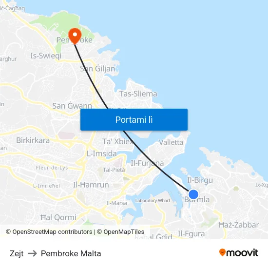 Zejt to Pembroke Malta map