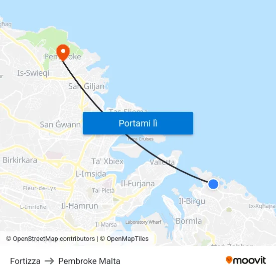 Fortizza to Pembroke Malta map