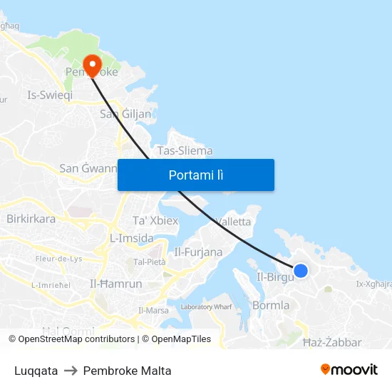 Luqqata to Pembroke Malta map