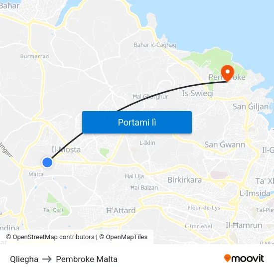 Qliegha to Pembroke Malta map