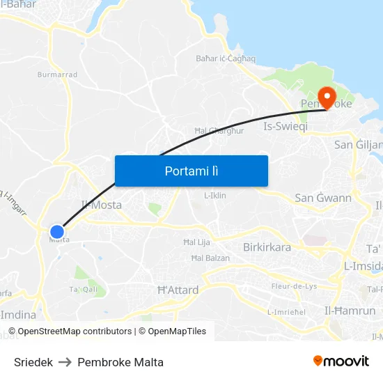 Sriedek to Pembroke Malta map