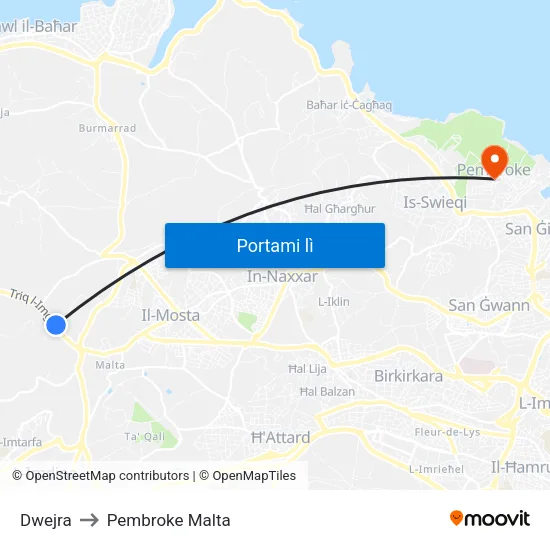 Dwejra to Pembroke Malta map