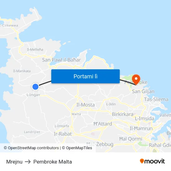 Mrejnu to Pembroke Malta map
