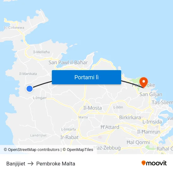 Banjijiet to Pembroke Malta map