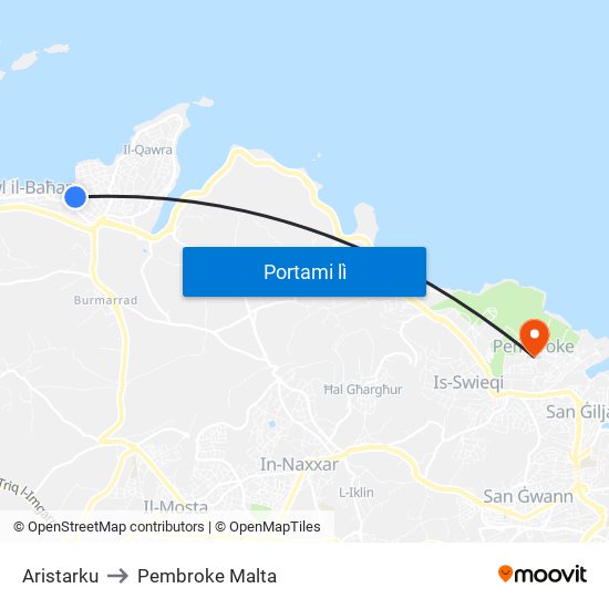 Aristarku to Pembroke Malta map